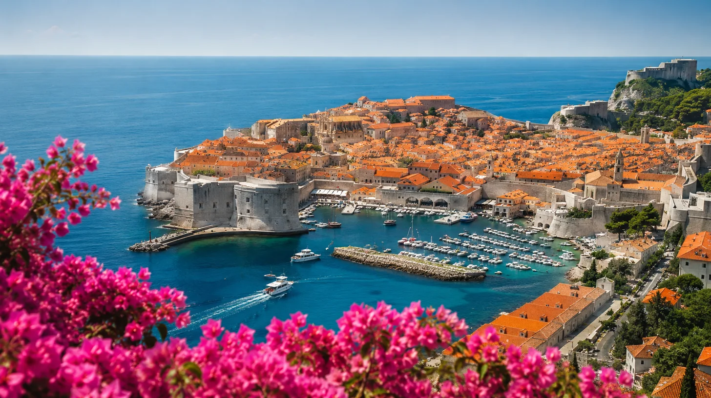 Stari kameni hrvatski grad u koraljnom zalasku