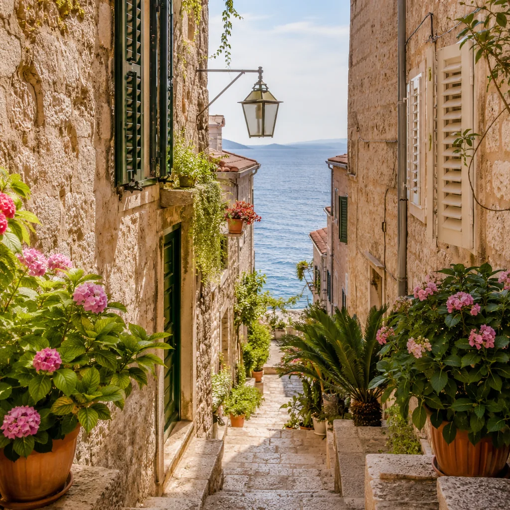 Stari kameni grad na hrvatskoj obali s pogledom na more
